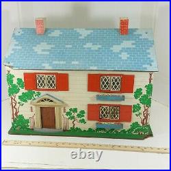 Vintage 1940s Keystone Wooden Doll House 2 Story With Furniture