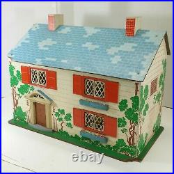 Vintage 1940s Keystone Wooden Doll House 2 Story With Furniture
