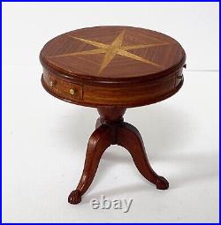 Vintage Artisan OOAK Inlaid Wooden Dolls House Drum Library Table 1/10th Scale