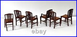 Vintage Artisan OOAK Wooden Dolls House Dining Table & Six Chairs 1/10th Scale