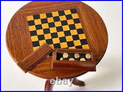 Vintage Artisan OOAK Wooden Dolls House Games, Chess, Draughts Table -1/10th Scale