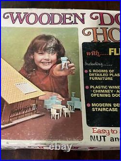 Vintage Brumberger Wooden Doll House With Furniture No. 754 Box