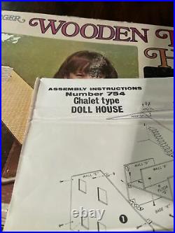 Vintage Brumberger Wooden Doll House With Furniture No. 754 Box
