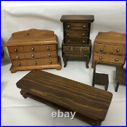 Vintage Doll House Wooden Furniture dresser table nightstand mixed Lot 15 pieces