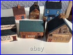 Vintage Handmade Miniature Wood Houses Model Folk Art Doll Train Diorama