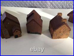 Vintage Handmade Miniature Wood Houses Model Folk Art Doll Train Diorama