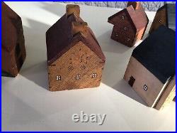 Vintage Handmade Miniature Wood Houses Model Folk Art Doll Train Diorama