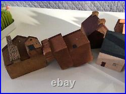 Vintage Handmade Miniature Wood Houses Model Folk Art Doll Train Diorama