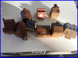 Vintage Handmade Miniature Wood Houses Model Folk Art Doll Train Diorama