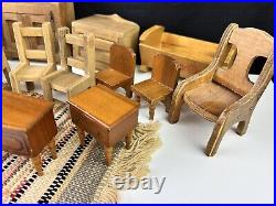 Vintage Handmade Wooden Dolls House Furniture Large Lot Cabin Play