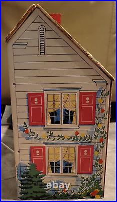 Vintage LARGE Wooden Ply Board Doll House 2 Story Colonial rare green roof