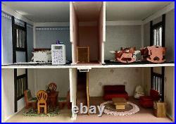 Vintage Large 60-37-60cm Wooden Dolls House with Some Furniture For Restoration