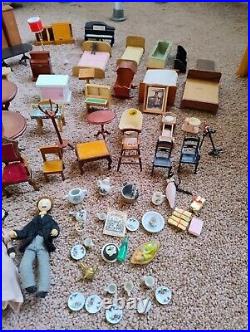 Vintage Tudor style Dolls House with a host of accessories furnished wooden