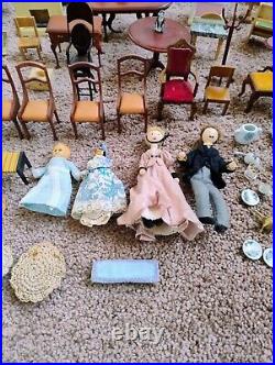 Vintage Tudor style Dolls House with a host of accessories furnished wooden