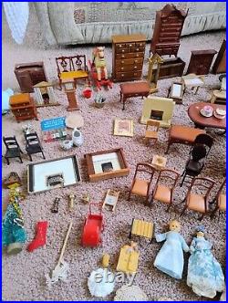 Vintage Tudor style Dolls House with a host of accessories furnished wooden