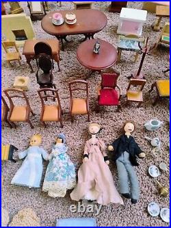 Vintage Tudor style Dolls House with a host of accessories furnished wooden