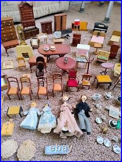 Vintage Tudor style Dolls House with a host of accessories furnished wooden