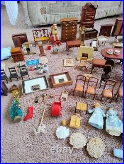 Vintage Tudor style Dolls House with a host of accessories furnished wooden