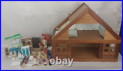 Vintage Wooden Doll House Unmarked with Furniture Lot Lundby Toilet Kitchen Set