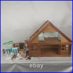 Vintage Wooden Doll House Unmarked with Furniture Lot Lundby Toilet Kitchen Set