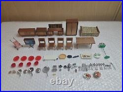 Vintage Wooden Doll House With Lundby Furniture And Accessories