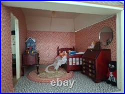 Vintage Wooden Dolls Mansion House and including furniture/dolls