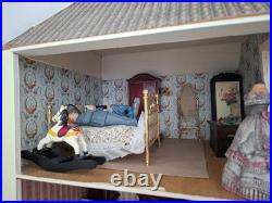 Vintage Wooden Dolls Mansion House and including furniture/dolls