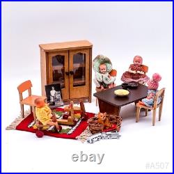 Vintage bundle of dollhouse accessories including wooden furniture and dolls (20 pieces)
