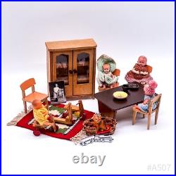 Vintage bundle of dollhouse accessories including wooden furniture and dolls (20 pieces)