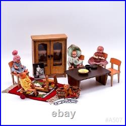 Vintage bundle of dollhouse accessories including wooden furniture and dolls (20 pieces)