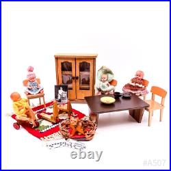 Vintage bundle of dollhouse accessories including wooden furniture and dolls (20 pieces)