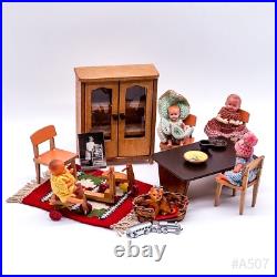 Vintage bundle of dollhouse accessories including wooden furniture and dolls (20 pieces)