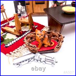 Vintage bundle of dollhouse accessories including wooden furniture and dolls (20 pieces)