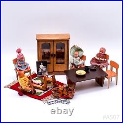 Vintage bundle of dollhouse accessories including wooden furniture and dolls (20 pieces)