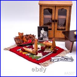 Vintage bundle of dollhouse accessories including wooden furniture and dolls (20 pieces)