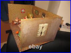 Vintage school dollhouse cardboard classroom with 7 dolls + teacher 41x33x22