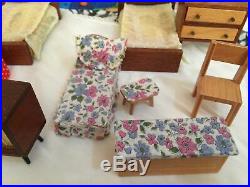Vintage solid Wooden Dolls House with vintage furniture Made By Gee Bee