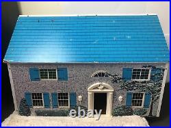 Vtg Brumberger Dollhouse Large 6 Rooms Wooden 1960's Big Blue COD