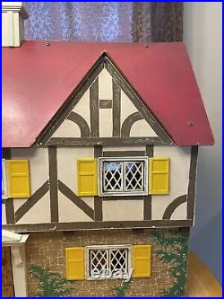 Vtg Keystone Doll House Large 5 Rooms Wooden 1940s