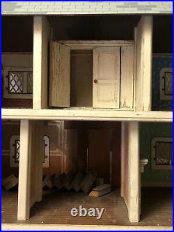 Vtg Keystone Dollhouse Large 6 Rooms Wooden 1940s