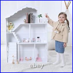 WODNEY Large Wooden Dollhouse Kids Doll House Bookshelf Toys Display Rack Gift
