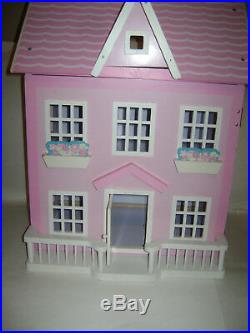 WOODEN DOLL HOUSE PINK WHITE WOOD GIRLS TOY GAME FUN 23x18.75x16 BEAUTIFUL