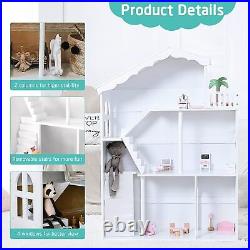 White Doll House Large Wooden Dollhouse 3-Storey Mansion Kids Role Play Toys UK