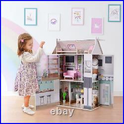 White Wooden Dollhouse 3 Floors 13 Accessories H 90.2cm x L 33cm x 63.5cm