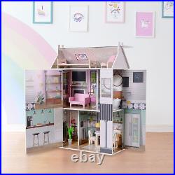 White Wooden Dollhouse 3 Floors 13 Accessories H 90.2cm x L 33cm x 63.5cm