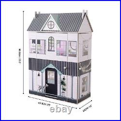 White Wooden Dollhouse 3 Floors 13 Accessories H 90.2cm x L 33cm x 63.5cm