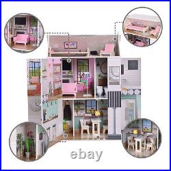 White Wooden Dollhouse 3 Floors 13 Accessories H 90.2cm x L 33cm x 63.5cm