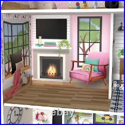 White Wooden Dollhouse 3 Floors 13 Accessories H 90.2cm x L 33cm x 63.5cm