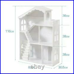 White Wooden Kids 3 Storey Doll House With Mansion Playhouse Toy furniture toys
