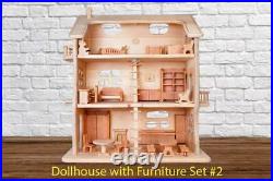 Wooden 3-Level Dollhouse ELIZAVETA Gift for Girl DIY Kit withFurniture Set #2